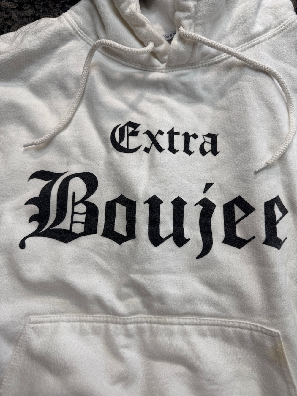 Fashion Nova White 'Extra Boujee' Pullover Hoodie Small